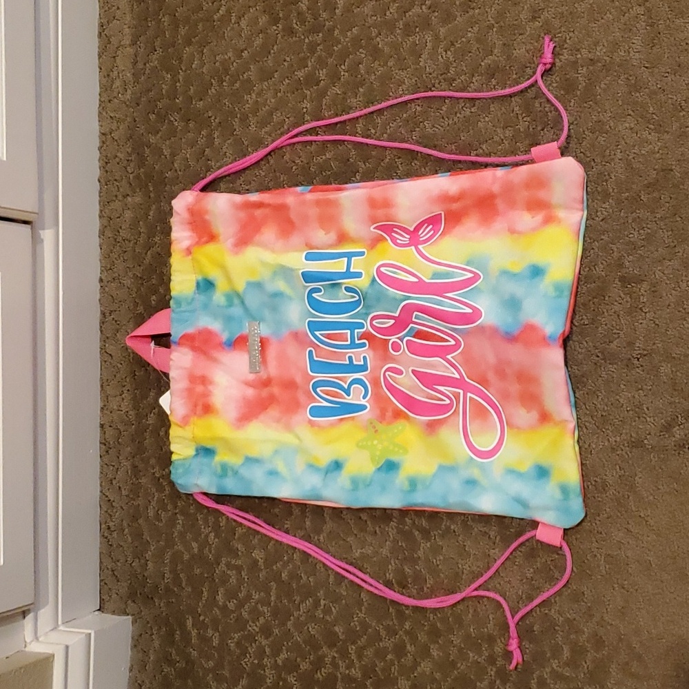 Girls Limited Too BEACH GIRL Tie Dye Lined Cinch Sack Backpack Swim Pool Bag NWT